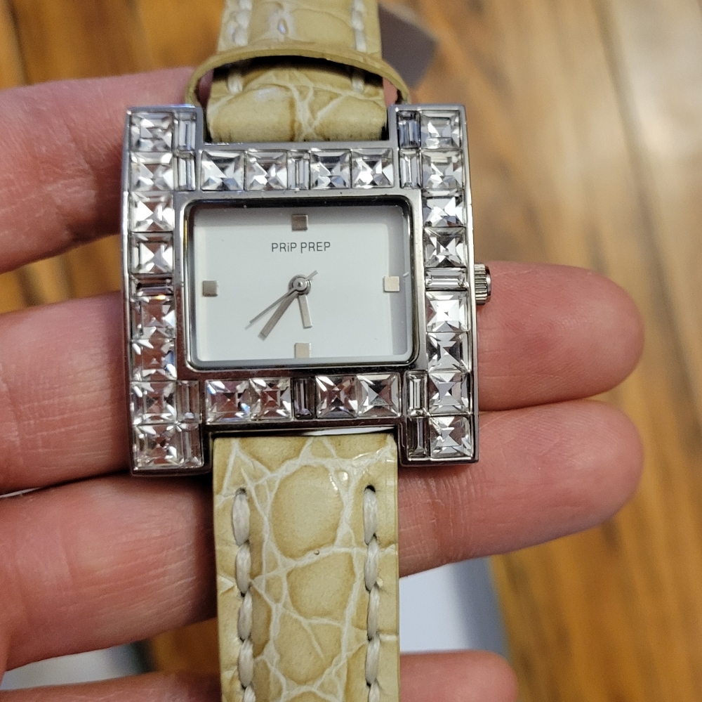 NWT Japanese leather faux jewels wrist watch